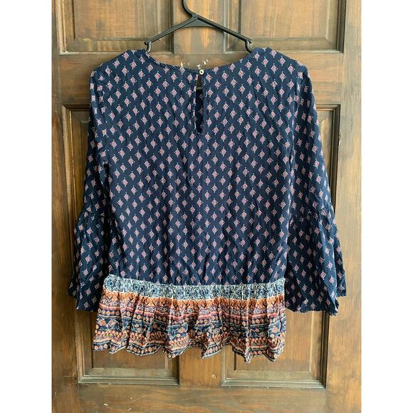 BLL beachlunchlounge XS Blue Print Bell Sleeve Peasant Blouse Viscose - Picture 6 of 7